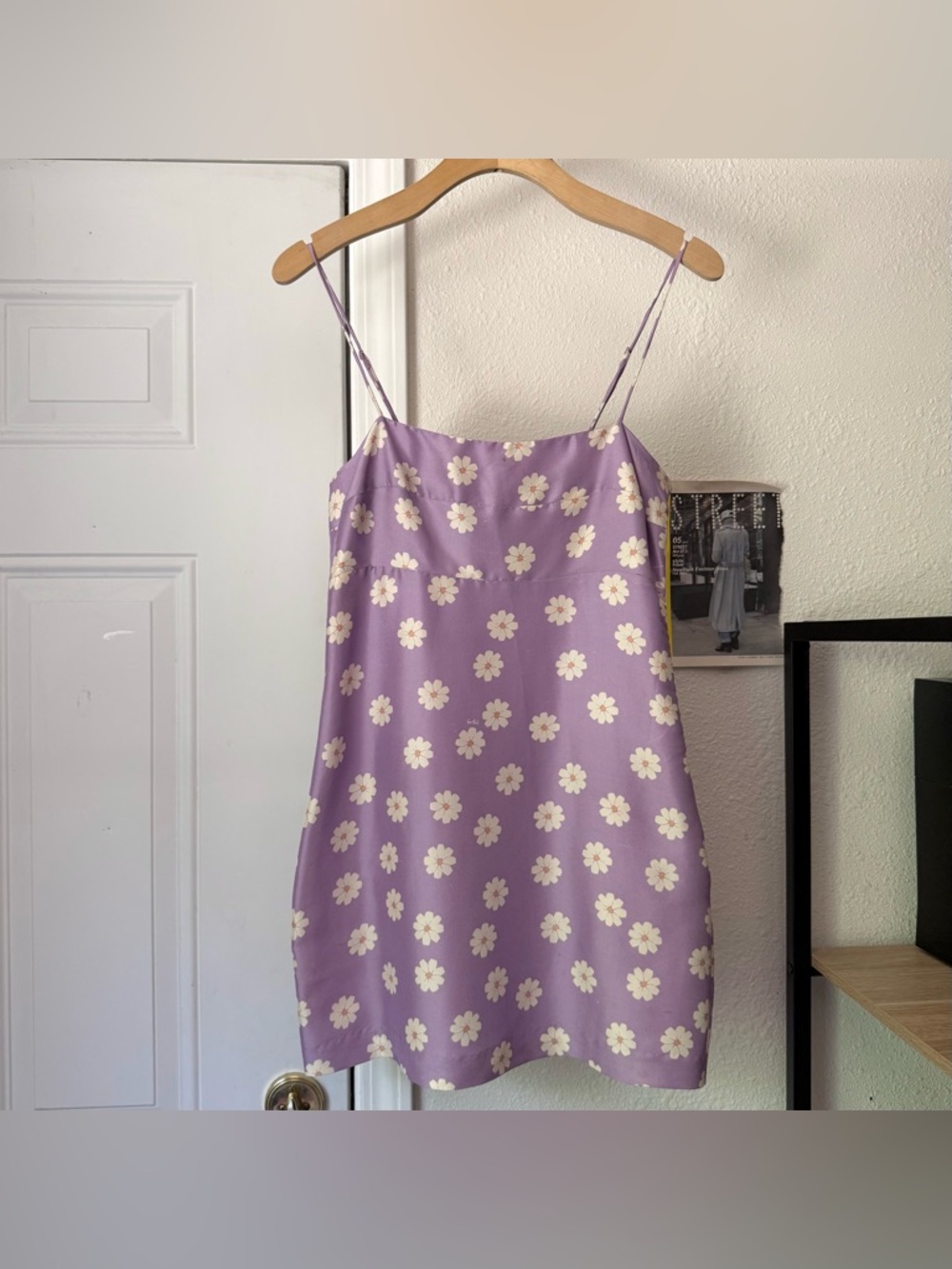 Realisation Par silk Lilac lavender daisy floral satin square neck mini‎ dress